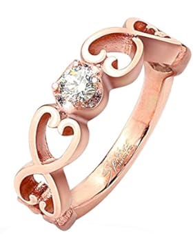 beyoutifulthings funkelnder HERZEN Clear Pink Band-Ring Chirurgenstahl 316L Verlobungs-Ring Partner-Ring Trau-Ring...