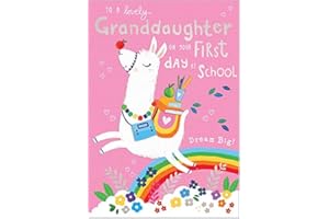 Abacus Cards Granddaughter First Day at School 'Good Luck' Card - Pretty Design with Llama and Rainbow - Foil Finish - for Her - The 100% Kids Range