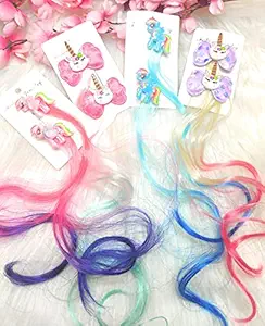 Tera13 Rainbow Cloud Unicorn Wig Hair Clips for Girls Hairpins Girls Hair Clip for Kids Wave Hairpins for Baby Hair Accessories Pack of 4