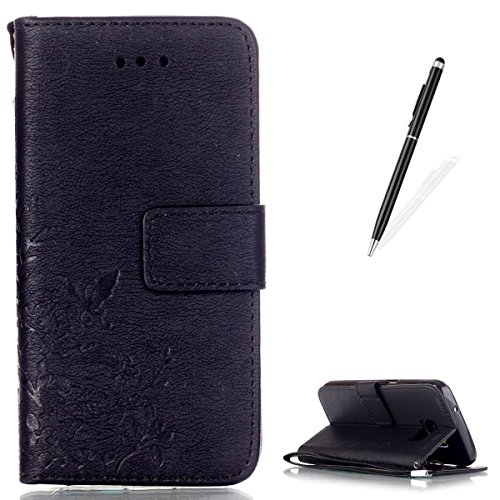 Samsung Galaxy S7 Case [with Free 2 in 1 Black Stylus Touch Pen],CaseHome Beautiful Butterfly and Flowers Pattern Premium Embossed PU Leather Folio Flip Magnetic Stand Wallet Protective Case Cover Skin Shell for Samsung Galaxy S7,(Black)