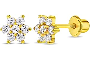 IN SEASON JEWELRY Gold Plated Cubic Zirconia Flower Safety Screw Back Earrings for Babies and Toddlers 5mm - Delicate and Sparkling Flower Earrings for Little Girls - Lovely Floral Studs