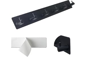 NAHUAA Percheros Pared Adhesivos Negro Percha Pared de Acero Inoxidable 40 cm Perchero Pareds con 6 Ganchos para Entrada, Recibidor, Dormitorio, Cocina, Baño, 1 Piezas