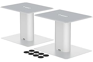 suptek Desktop Speaker Stands Mount Set 157mm for Bookshelf Speakers Bracket, 16.5 x 20cm Metal Tray, Compatible with 3" to 4" Speakers, White SDM003MW