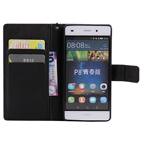 Feeltech HUAWEI P8 Lite Hülle PU-Leder und Brieftasche Bunte Muster Fall mit Magnetverschluss, Hybrid-Kickstand mit Stand-Funktion, schlagen Sie schützende weiche TPU Stoßstangenabdeckung und Kreditkartenhalter für HUAWEI P8 Lite Handgelenk Bügel-Buch-Art-Geldbeutel-Tasche mit 2 In 1 Berühren Sie Stift – Schürhaken - 5