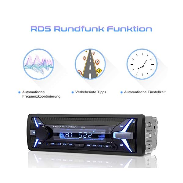 YOHOOLYO Autoradio mit Bluetooth Freisprecheinrichtung RDS FM Radio Tuner 1 Din USB/SD/Aux Anschluss Fernbedienung und ISO-Kabel (schwarz 1) (Verpackung MEHRWEG) – Bild 3