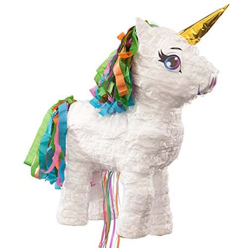 PINATA-SET: Pinata Süßes Einhorn mit Goldenem Horn + Schläger + Maske + Trolli Süßigkeiten-Füllung + Konfetti – PARTYMARTY GMBH® - 2