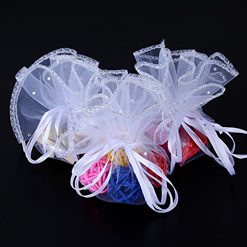 (Dia. 26cm) 100 stück Rund Organzasäckchen Tüllkreise Hochzeit Organzabeutel Kommunion Geschenkbeutel Taufe Schmuckbeutel organza (Weiß) - 5