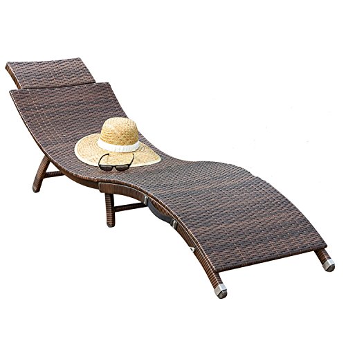 Klappliege CAPRI, Stahl + Polyrattan braun, mit Auflage braun kariert - 2