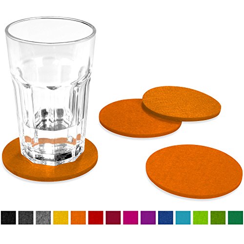 FILU Filzuntersetzer rund 8er Pack (Farbe wählbar) orange – Untersetzer aus Filz für Tisch und Bar als Glasuntersetzer / Getränkeuntersetzer für Glas und Gläser