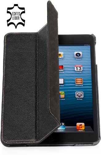 StilGut Couverture Case, Tasche aus feinstem Leder für das Apple iPad mini unterstützt Smart-Cover Funktion, Schwarz