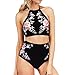 Produktbild Damen Bademode Bikini Sportlich Tankini Top Bandage Hochdrücken Gepolstert Badeanzug Strandkleidung Schwimmanzug Oberteile+Höschen Shorts Monokini Spielanzüge Badebekleidung (Schwarz, L)