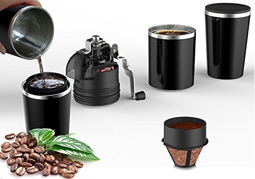 Manuelle Kaffeemaschine, Portable-Set All-in-One Kaffeemaschine Tumbler Handmühle Schleifer Nein Electric Outdoor Cappuccino Camping Wandern Reisen unterwegs … (Rot) - 4