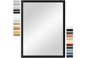 PrimeLuxe Espejo de pared 70 x 80 cm (dimensiones exteriores) en negro mate, color y tamaño a elegir, espejo de cuerpo completo, espejo de baño y pasillo, con marco de madera, fabricado en Alemania