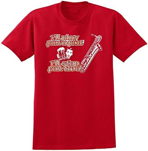 MusicaliTee Saxophone Sax Baritone Play for A Pint - Red T Shirt Chest 36 Small