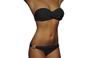 YCBMINGCAN Conjunto de bikini push-up de 2 piezas para mujer, traje de baño con cintura alta, parte superior de bikini, moda de playa, bikini a rayas sin tirantes