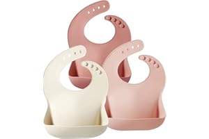 PandaEar 3 Pack Silicone Bibs for Babies Toddlers Girls| Adjustable Waterproof Baby Weaning Bib, BPA Free Soft Durable Toddler Bibs for Feeding with Large Pocket Food Catcher