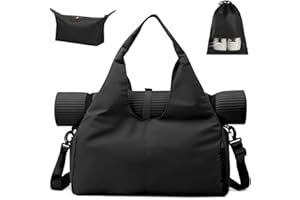 Aucuu Sac de Fitness Sport, Sac de Yoga avec Compartiment Chaussures et Poche Humide, Sacs Yoga, Grand Sacs Tapis Yoga Pilates pour Hommes et Femmes, Noir, (Tapis de Yoga Non Inclus)