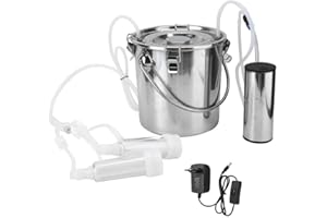 TNFEEON Ordeñadora, grupo de ordeño eléctrico de 5L con bomba de pulso al vacío. Extractor de leche portátil.(para cabra enchufe de la UE)