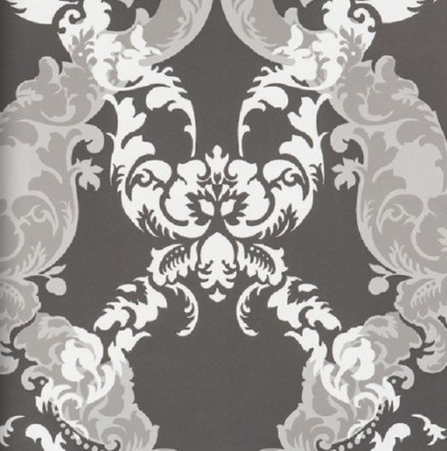 Vlies Tapete 48663 Barock Muster Ornament anthrazit grau silber metallic