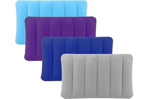 HUATEEN 4 Oreillers Gonflables Floqués,Camping Oreillers de Voyage Plage Gonflable Oreillers pour la Plage Le Transat la Randonnée et Les Loisirs en Plein Air Coussins d'air en PVC