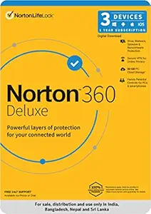 Norton 360 Deluxe |3 Users 1 Year|Total Security for PC, Mac, Android or iOS |Additionally Includes Password Manager, PC Cloud Back Up, SafeCam for PC |Email Delivery in 2 Hrs