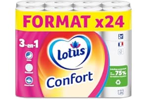 GÉNÉRIQUE Papier Toilette Lotus Confort Blanc 24 rouleaux - 3 en 1 - Doux Résistant Absorbant