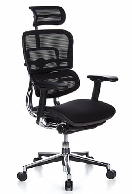 hjh Office Ergohuman Siège de bureau type fauteuil de direction - Assise en tissu & Dossier en maille - Noir