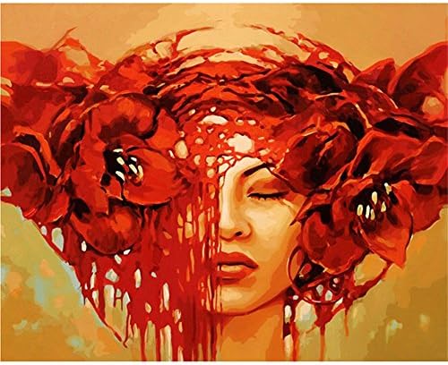 YANYANGXIN Diy Oil Paint by Number Kit,Digital Painting Suite,Adults Beginner with Brushes and Acrylic Pigment,Wall Art Artwork-Red makeup,band With Frame