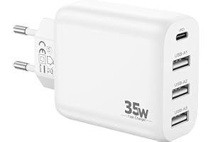 CREAPICO Ładowarka 4-Portowa (1 x USB-C i 3 x USB-A), Ladowarka 35W (Szybka 20W + Uniwersalna 15W) z PD/QC/PPS, Zasilacz/Wtyczka Kompatybilna z Telefonów (np. iPhone, Samsung, Google), Tabletami itp.