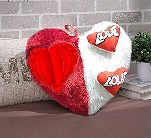 DreamVio Love Heart Shape Valentine Day Gift Fur Cushion,Plush Pillow for Gifting on Birthdays,Anniversaries Color - Red, White (Size- 17x17 inch) Shape 59