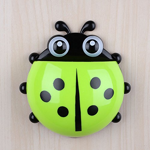 Preisvergleich Produktbild WLGREATSP Lovely Cartoon Marienkäfer Wall Mounted Zahnbürstenhalter, Marienkäfer Zahnpasta Storage Organizer mit Saugnäpfen - Grün, Gelb, Rot, Blau
