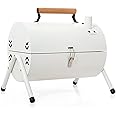VOL Adjustable Portable Charcoal Grill Multi-functional Metal Small BBQ Smoker for Outdoor Hiking Picnic (White)