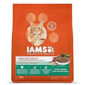 IAMS Proactive Health, Healthy Adult (1+ Years) Dry Premium Cat Food with Chicken & Salmon Meal, 400g