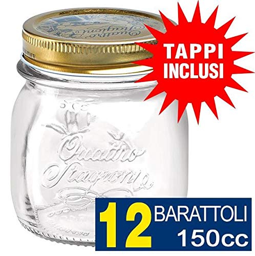 12 Barattoli Quattro Stagioni Bormioli Vaso Per Conserve 150cc Con 12 Tappi Inclusi