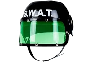 Boland 01392 S.W.A.T Casque pour enfant en plastique noir avec visière verte, taille unique, réglable, mentonnière imprimée, pour carnaval, Halloween, fête à thème, déguisement, accessoire