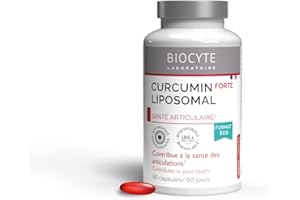 BIOCYTE Curcumin Forte x185 - Immunité, Santé Des Articulations & Des Os - Curcuma Liposomal, Curcumine, Vitamine E - 90 Capsules - Programme de 3 mois