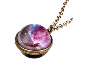 ClodeEU Necklaces for Women Glow In The Dark Galaxy System Double Sided Glass Dome Planet Necklace Pendant Fashion Jewellery Gifts for Women Girls