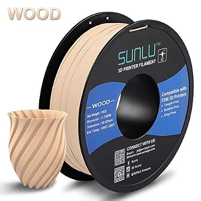 SUNLU WOOD 3D Printer Filament 1.75mm PLA Filament 1kg/Spool for 3D Printing, Dimensional Accuracy +/- 0.02 mm, Real Wood filament