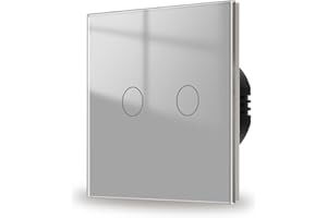 JIMEIDA Interruptor táctil de luz de 2 vías de 1 ruta con empotrado gris, panel de cristal y LED de estado, interruptor de pared, CA 240 V, 500 W, 86 mm, no se requiere cable neutro