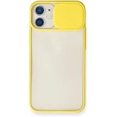 GGM GİYİM &amp; AKSESUAR Apple iPhone 11 ile Uyumlu Arkası Mat Yapıya Sahip S&uuml;rg&uuml;l&uuml; Kamera Korumalı Silikon Kılıf (Sarı)