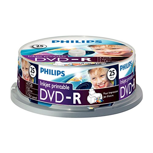 Philips DVD-R Rohlinge (4.7 GB Data/ 120 Minuten Video, 16x High Speed Aufnahme, 25er Spindel, inkjet printable)