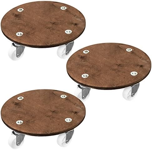 Cemab Round Wood Trolley Transporter for Plants and Flower Planter with 4 Wheels 3 pezzi - Ø 27cm walnut