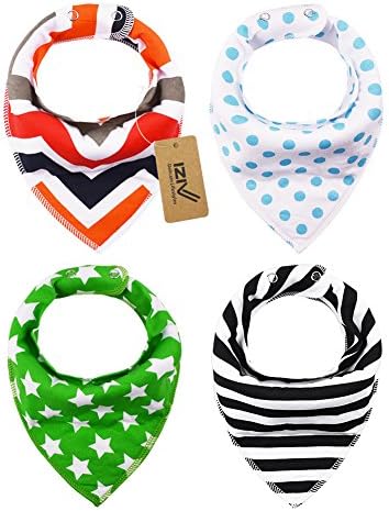 iZiv 4 PACK Baby Bandana Drool Bibs with Adjustable Snaps, Waterproof TPU Lining 0-2 Years (Color-4)