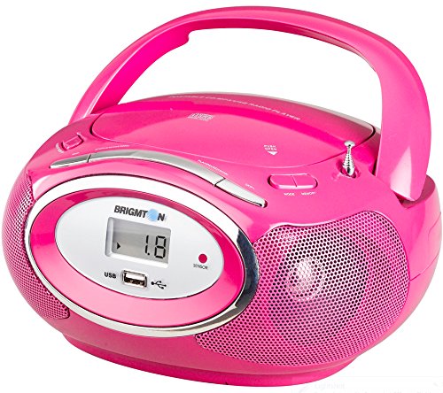 Brigmton W410R Poste radio CD avec port USB/télécommande à distance/écran LCD Rose