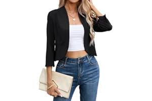 Clearlove Damen Blazer Anzug Offene Front Cardigan 3/4 Ärmel Casual Arbeit Büro Cropped Blazer Jacke für Damen