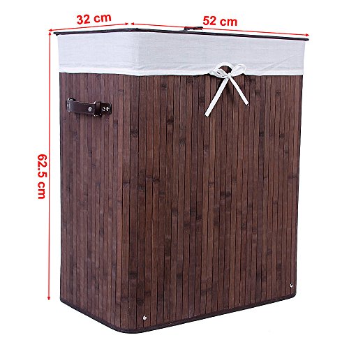 Songmics faltbar Bambus Wäschekorb 100 L (62,5 x 52 x 32 cm) Wäschebox mit Wäschesack zum Herausnehmen braun LCB63Z - 4