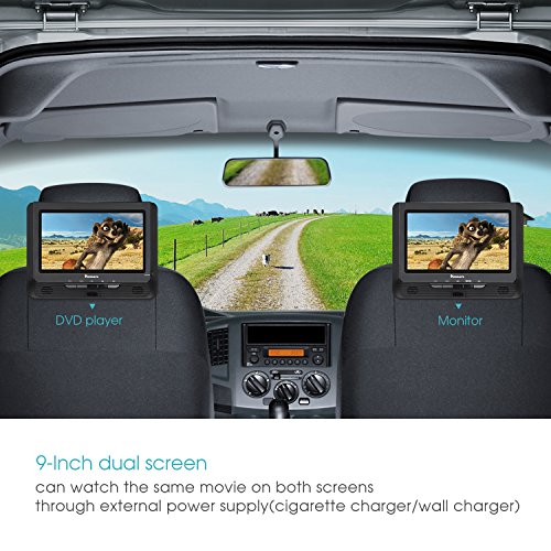 NAVISKAUTO Twin Screens Portable DVD Player 9 Inch Headrest Monitor LED Screen, 2700mAh Built-in 5 hours Rechargeable Battery, Support USB/SD CD MP3 ,with AC Power Adapter
