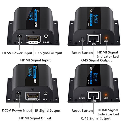 60m HDMI Extender HDMI Repeater mit 3D-Steuerung IR Infrarot Übertragung 1080P Full HD über Einziges RJ45 CAT 6A CAT7 Ethernet Kabel für Sky Box HD Freebox PC Blu Ray DVD Projektor PS4 – HDMI Extender Sender und HDMI Extender Receiver - 2