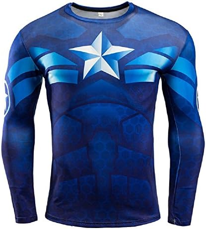 16026Xxxl - Knitted T-Shirt Sport With Long Sleeve Print Captain America To Cut Man Xxxl