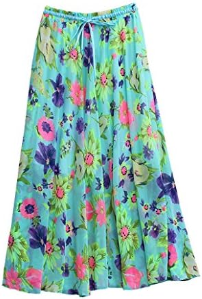 Evedaily Women's Bow Tie Floral Long Summer Beach Chiffon High Waist Maxi Skirt Style 18 Size L